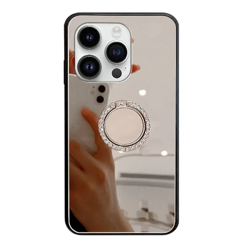 For iPhone 15 Pro Max Case Mirror Surface TPU + PC Anti-scratch Phone Kickstand Cover - Silver