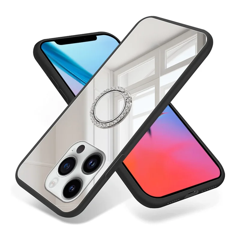 For iPhone 15 Pro Max Case Mirror Surface TPU + PC Anti-scratch Phone Kickstand Cover - Silver