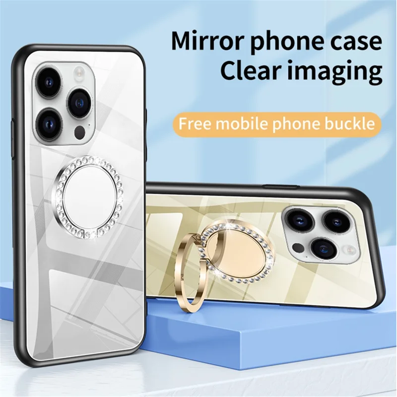 For iPhone 15 Pro Max Case Mirror Surface TPU + PC Anti-scratch Phone Kickstand Cover - Silver