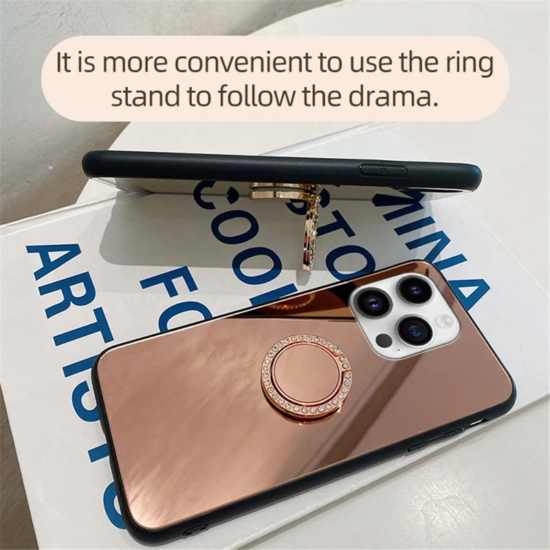 For iPhone 15 Pro Max Case Mirror Surface TPU + PC Anti-scratch Phone Kickstand Cover - Silver