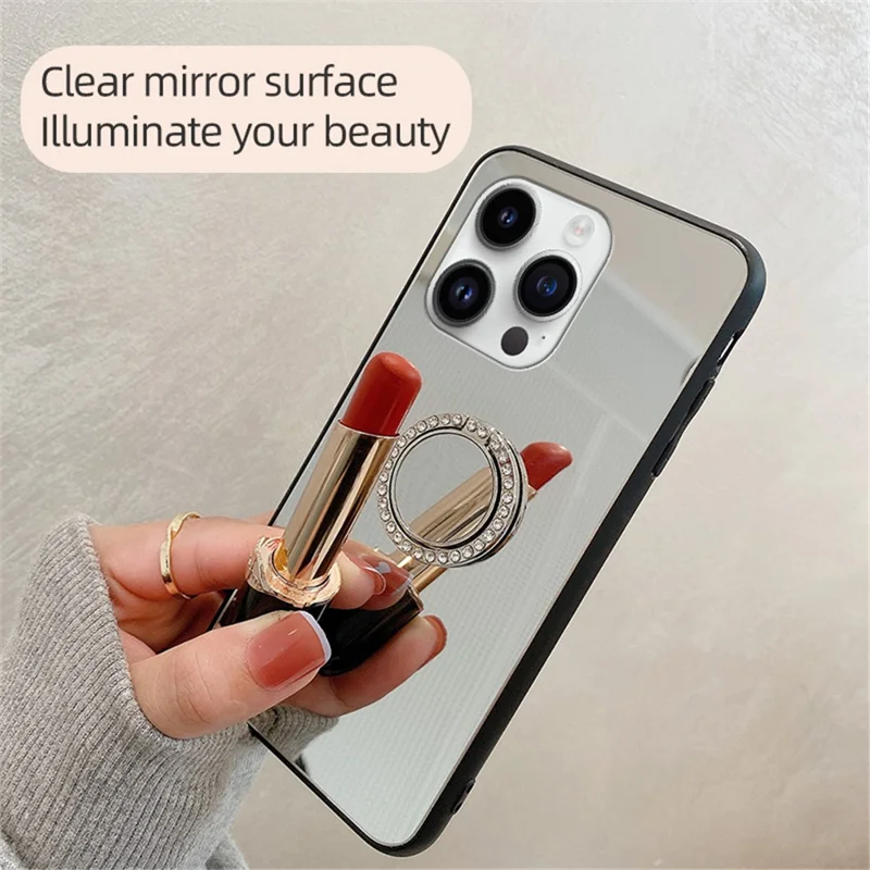 For iPhone 15 Pro Max Case Mirror Surface TPU + PC Anti-scratch Phone Kickstand Cover - Silver