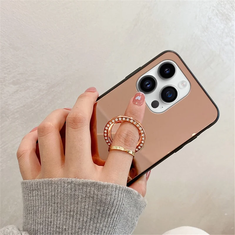For iPhone 15 Pro Max Case Mirror Surface TPU + PC Anti-scratch Phone Kickstand Cover - Silver