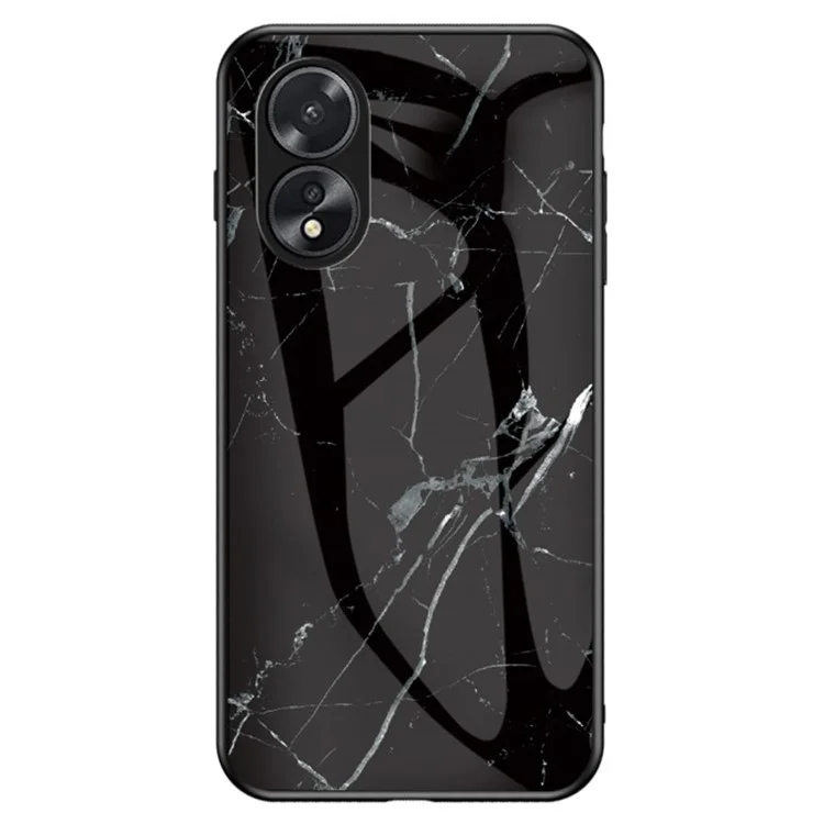 Per Oppo A38 4G Case Marble Pattern Tempered Glass+PC+TPU Phone Back Cover - Black Marble