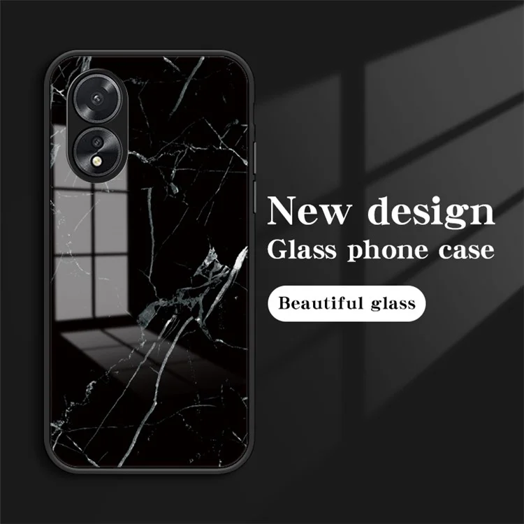 Per Oppo A38 4G Case Marble Pattern Tempered Glass+PC+TPU Phone Back Cover - Black Marble