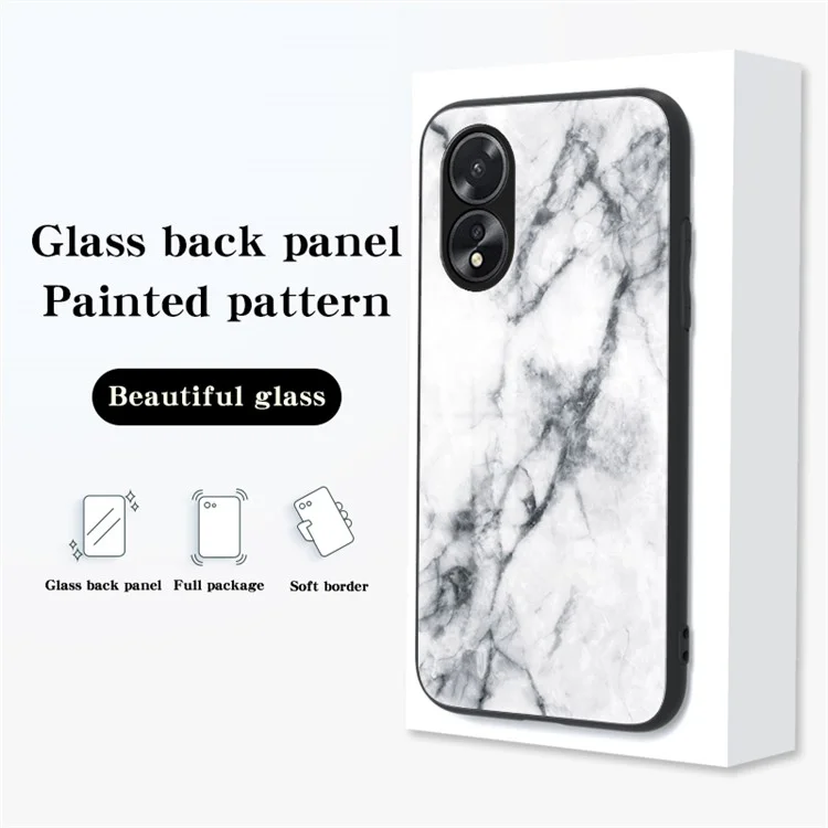 Per Oppo A38 4G Case Marble Pattern Tempered Glass+PC+TPU Phone Back Cover - Black Marble
