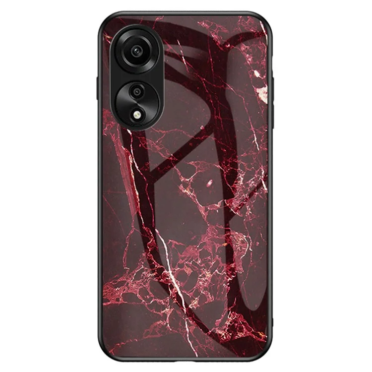 Für Oppo A78 4G Cover Marble Design Tempered Glass+PC+TPU Anti-scratch Phone Case - Blood Red Marble