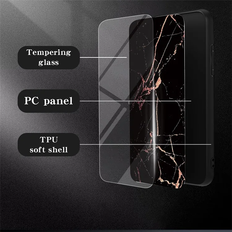 Für Oppo A78 4G Cover Marble Design Tempered Glass+PC+TPU Anti-scratch Phone Case - Blood Red Marble