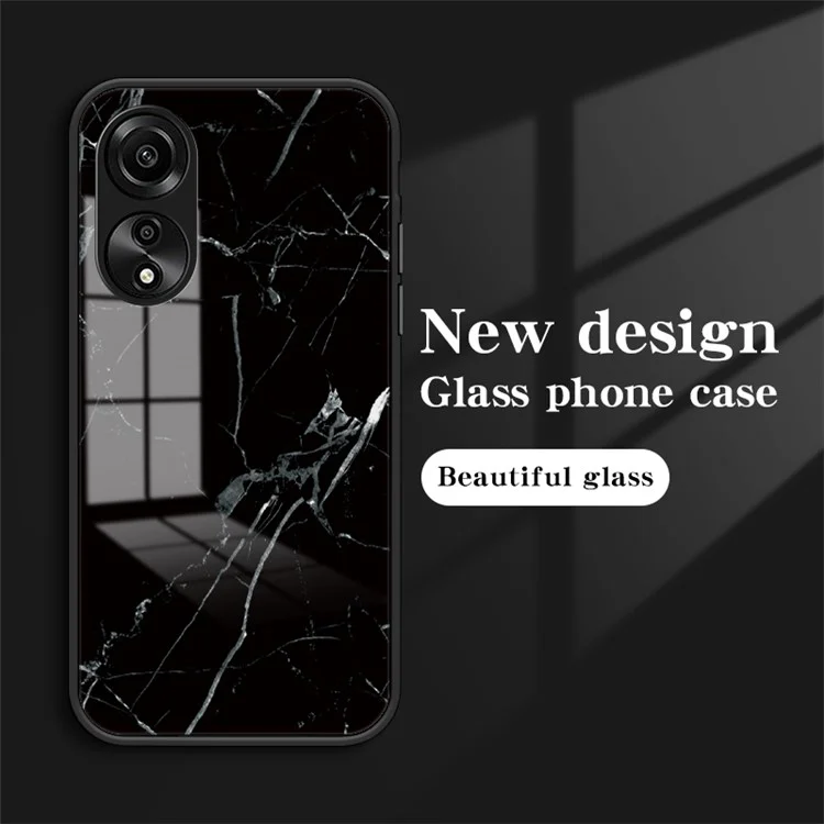 Für Oppo A78 4G Cover Marble Design Tempered Glass+PC+TPU Anti-scratch Phone Case - Blood Red Marble