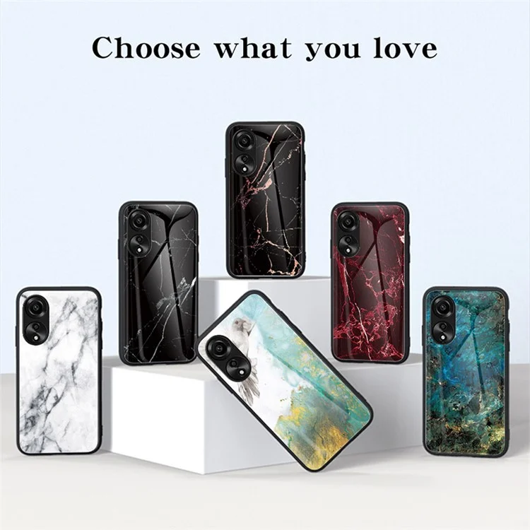 Für Oppo A78 4G Cover Marble Design Tempered Glass+PC+TPU Anti-scratch Phone Case - Blood Red Marble