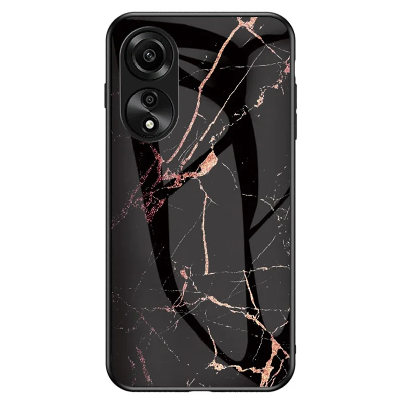 For Oppo A78 4G Cover Marble Design Tempered Glass+PC+TPU Anti-scratch Phone Case - Gold Black Marble