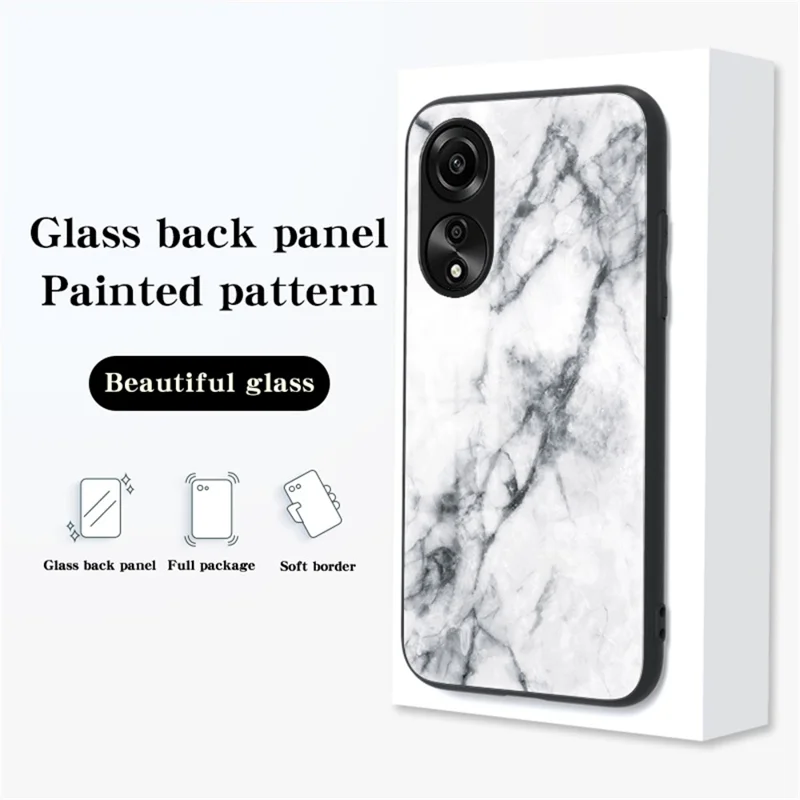 For Oppo A78 4G Cover Marble Design Tempered Glass+PC+TPU Anti-scratch Phone Case - Gold Black Marble