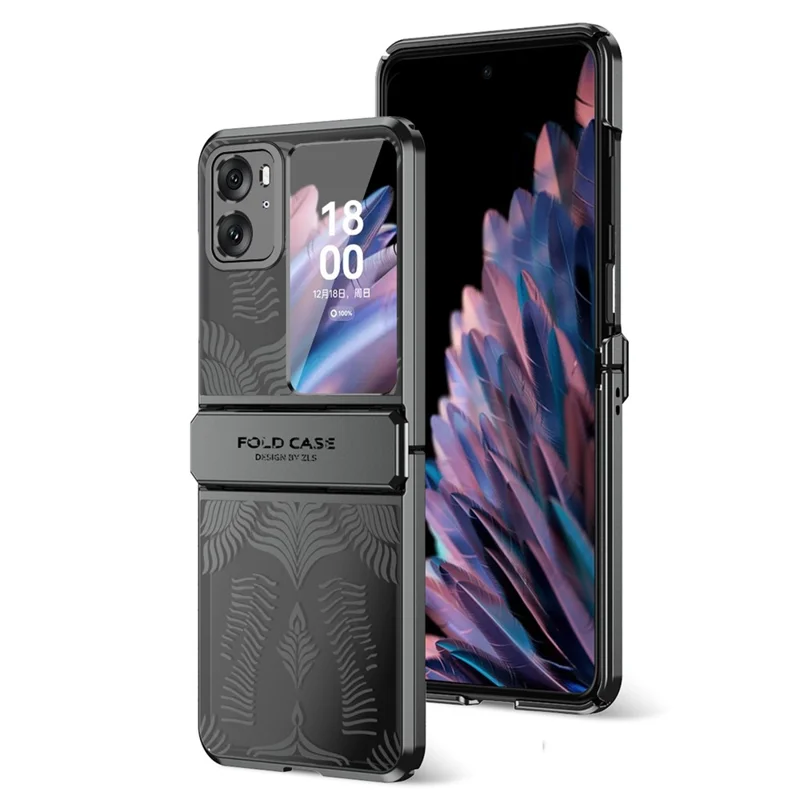 For Oppo Find N2 Flip 5G Case PC Wing Frame Design Electroplating Protective Phone Cover - Black