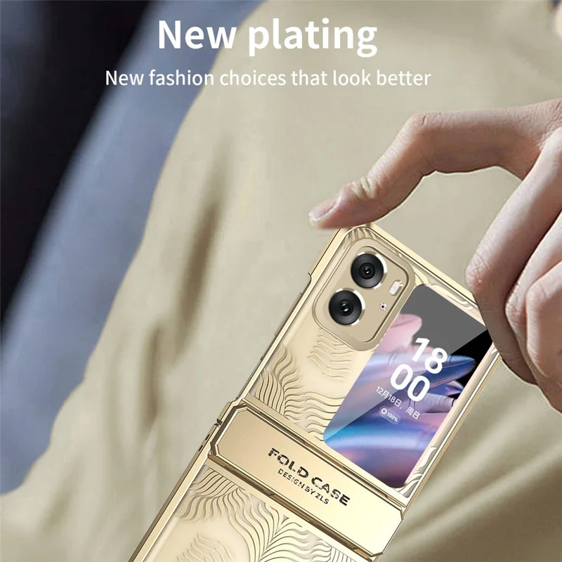 For Oppo Find N2 Flip 5G Case PC Wing Frame Design Electroplating Protective Phone Cover - Black