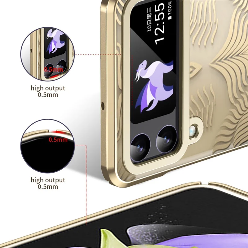 For Samsung Galaxy Z Flip4 5G Case Hard PC Wing Frame Design Protective Phone Cover - Gold