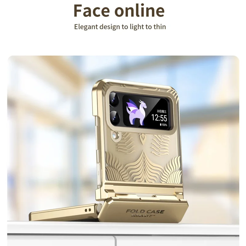 For Samsung Galaxy Z Flip4 5G Case Hard PC Wing Frame Design Protective Phone Cover - Gold