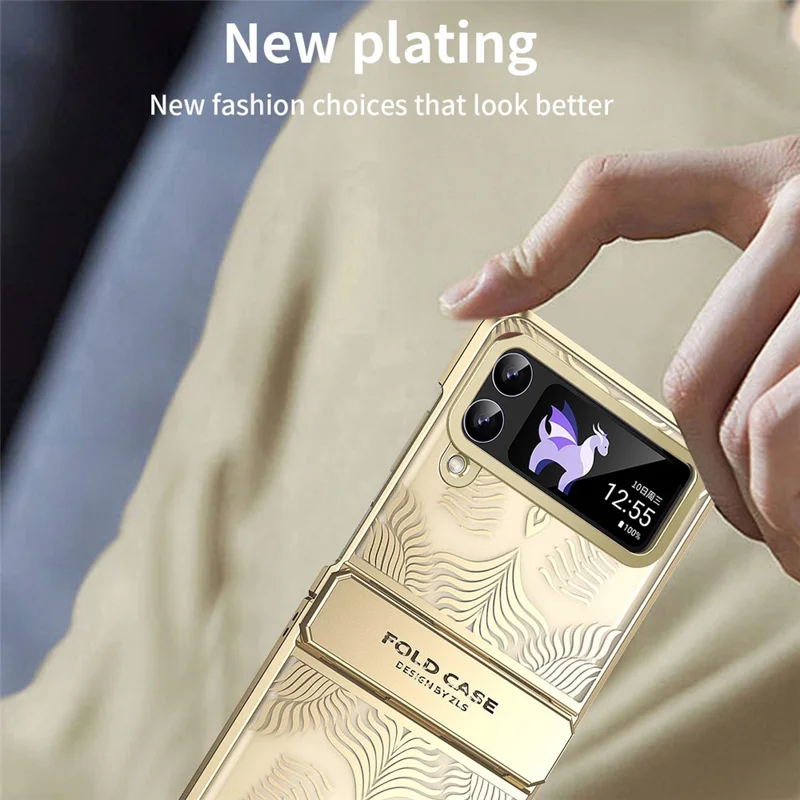 For Samsung Galaxy Z Flip4 5G Case Hard PC Wing Frame Design Protective Phone Cover - Gold
