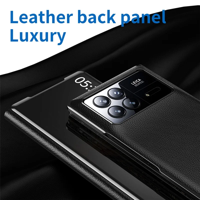 For Xiaomi Mix Fold 3 5G Case PU Leather Mirror Surface View Smart Window Phone Cover - Black