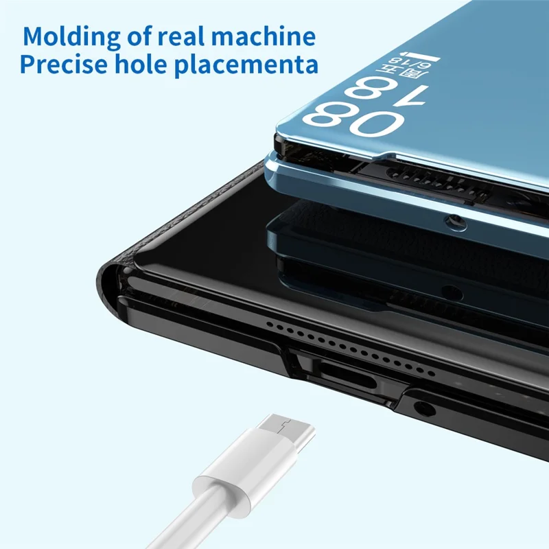 For Xiaomi Mix Fold 3 5G Case PU Leather Mirror Surface View Smart Window Phone Cover - Black