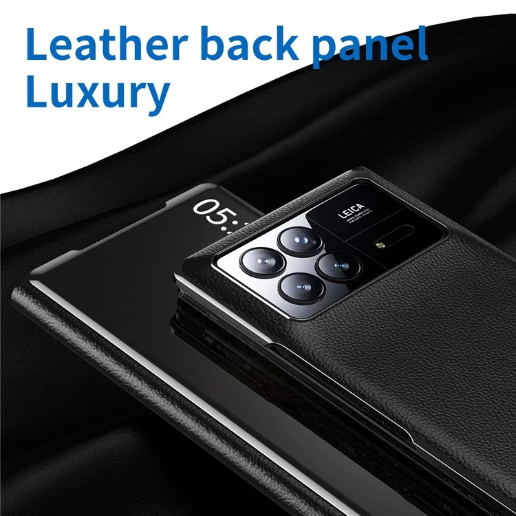 Para Xiaomi Mix Fold 3 5G Case PU Leather Mirror Surface View Smart Window Phone Cover - Prata