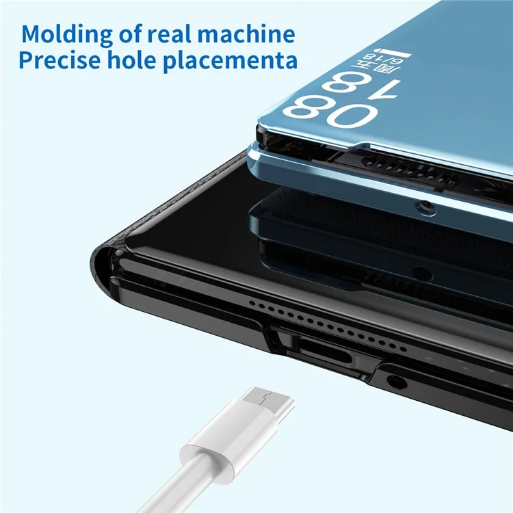 Para Xiaomi Mix Fold 3 5G Case PU Leather Mirror Surface View Smart Window Phone Cover - Prata