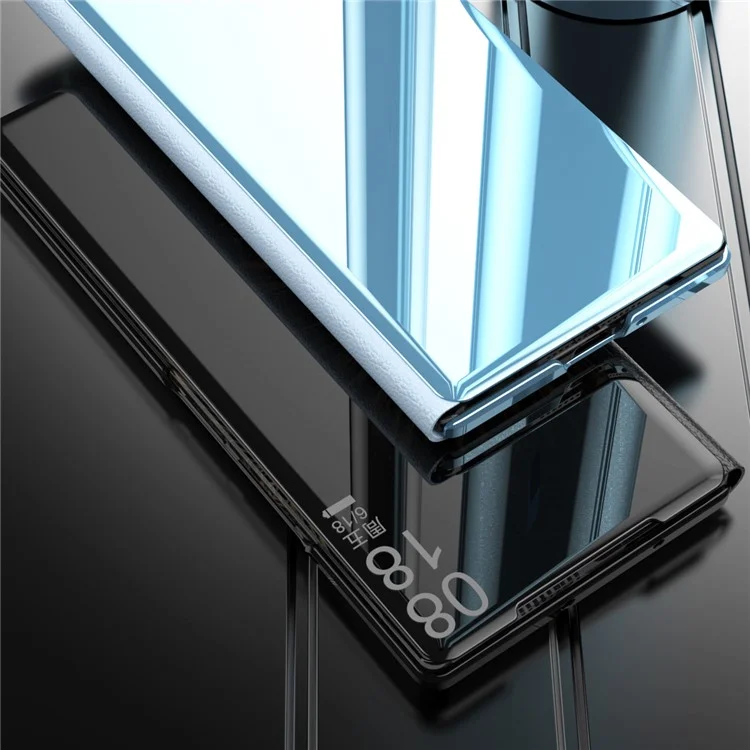 Para Xiaomi Mix Fold 3 5G Case PU Leather Mirror Surface View Smart Window Phone Cover - Prata