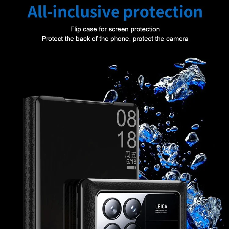 Para Xiaomi Mix Fold 3 5G Case PU Leather Mirror Surface View Smart Window Phone Cover - Prata