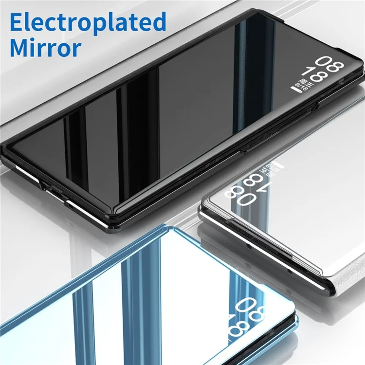 Para Xiaomi Mix Fold 3 5G Case PU Leather Mirror Surface View Smart Window Phone Cover - Prata