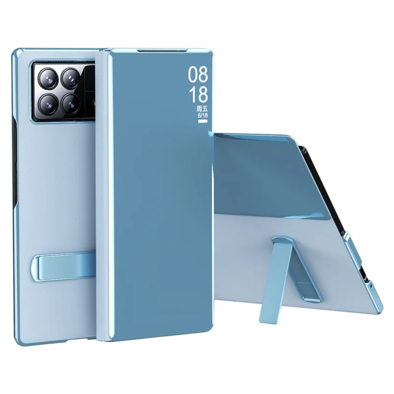 Para Xiaomi Mix Fold 3 5G Case Mirror Surface PU Leather View Window Kickstand Phone Cover - Azul