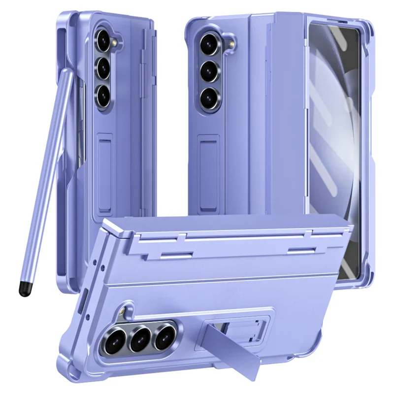 Para Samsung Galaxy Z Fold5 5G Case Hinge Protection PC Phone Cover com Screen Protector / Stylus Pen - Roxo