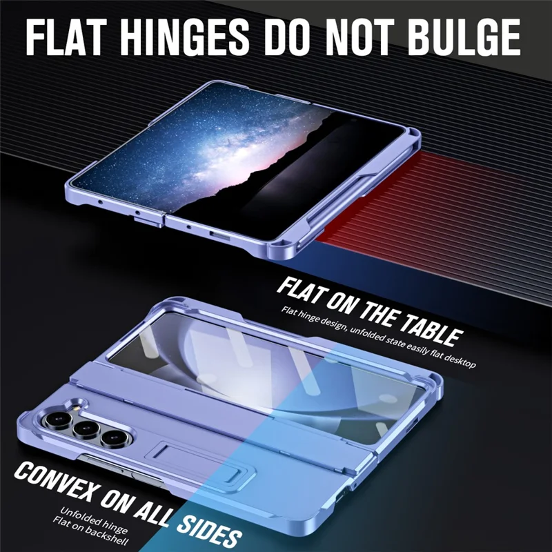 Para Samsung Galaxy Z Fold5 5G Case Hinge Protection PC Phone Cover com Screen Protector / Stylus Pen - Roxo