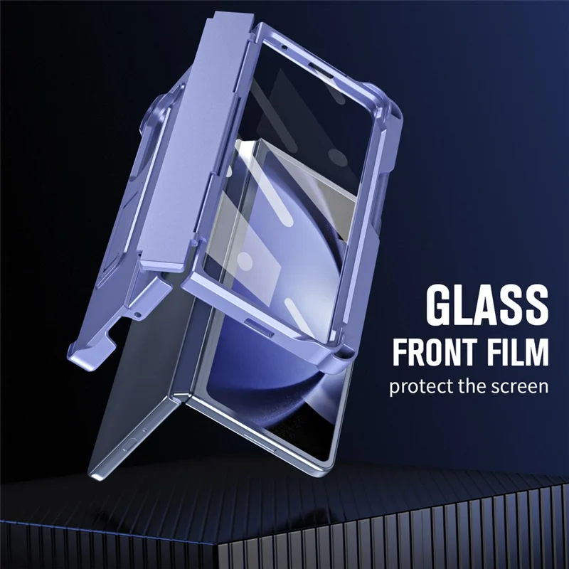 Para Samsung Galaxy Z Fold5 5G Case Hinge Protection PC Phone Cover com Screen Protector / Stylus Pen - Roxo