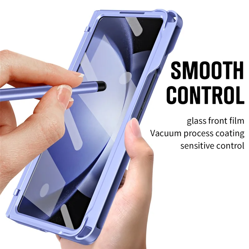 Para Samsung Galaxy Z Fold5 5G Case Hinge Protection PC Phone Cover com Screen Protector / Stylus Pen - Roxo