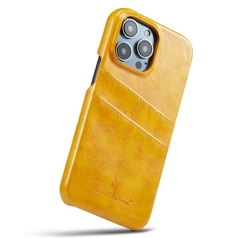 FIERRE SHANN Für iPhone 15 Pro Max Hülle Kartenfächer Wachsige PU-Leder+PC Handy-Rückseite - Gelb