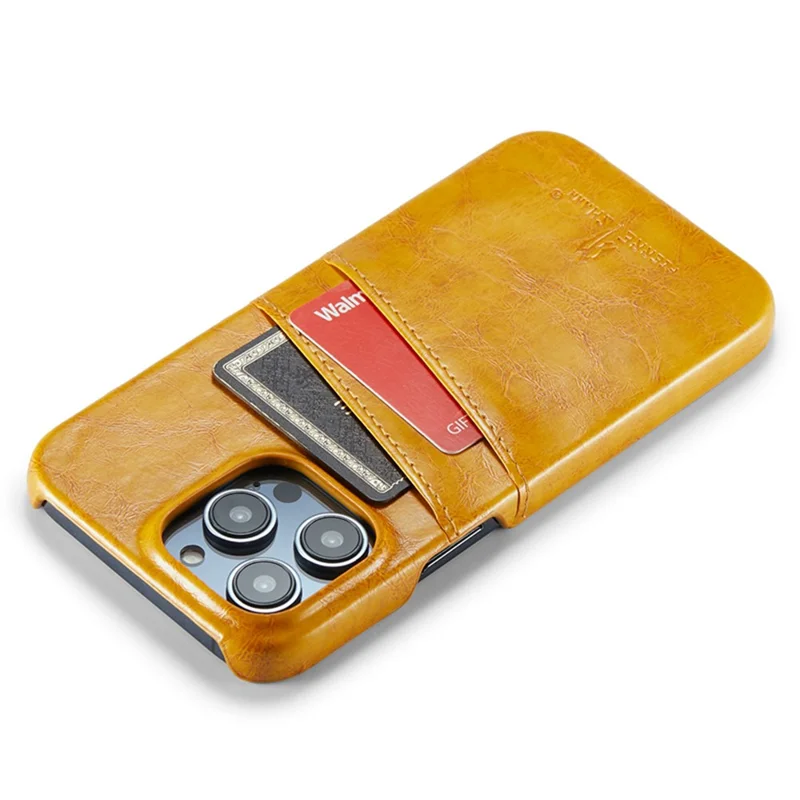FIERRE SHANN Für iPhone 15 Pro Max Hülle Kartenfächer Wachsige PU-Leder+PC Handy-Rückseite - Gelb