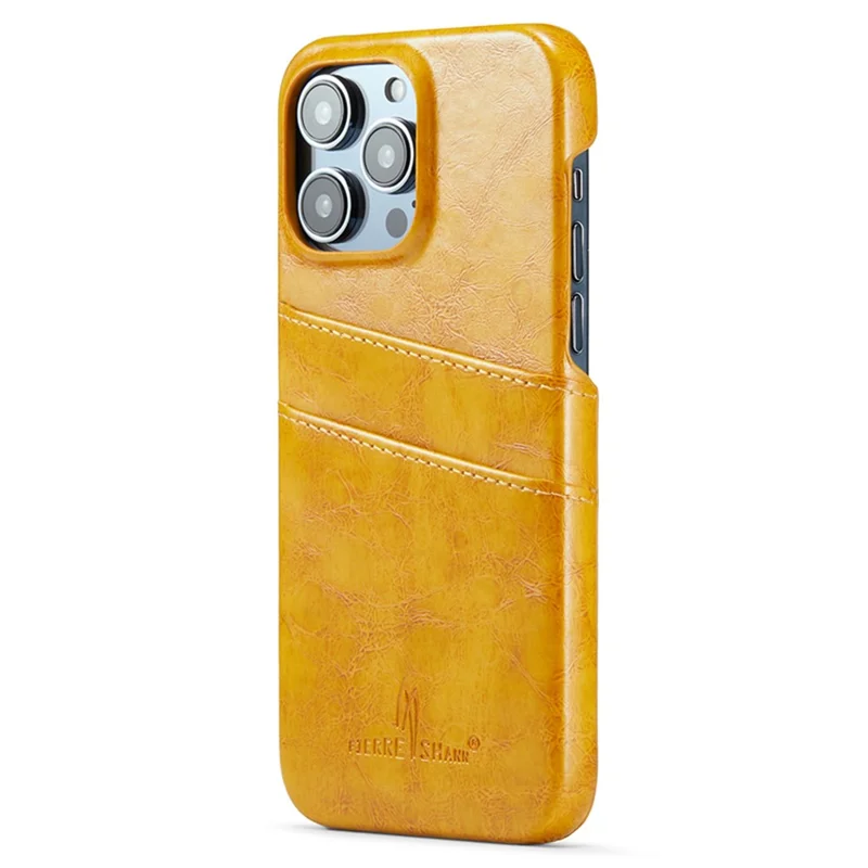 FIERRE SHANN Für iPhone 15 Pro Max Hülle Kartenfächer Wachsige PU-Leder+PC Handy-Rückseite - Gelb