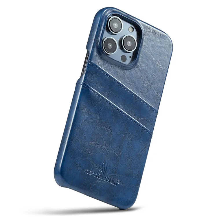 FIERRE SHANN Funda para iPhone 15 Pro de piel con acabado ceroso PU + soporte para tarjetas - Azul