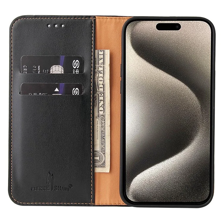 FIERRE SHANN Für iPhone 15 Pro Hülle Magnetische Automatische Schließung PU Leder Handyhülle - Blau