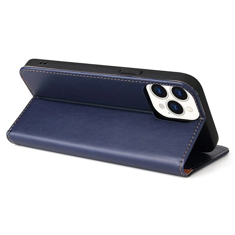FIERRE SHANN Für iPhone 15 Pro Hülle Magnetische Automatische Schließung PU Leder Handyhülle - Blau