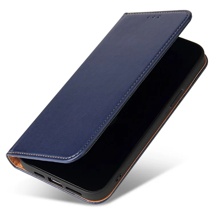 FIERRE SHANN Für iPhone 15 Pro Hülle Magnetische Automatische Schließung PU Leder Handyhülle - Blau
