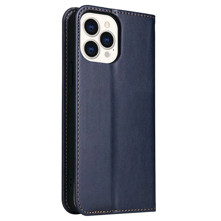 FIERRE SHANN Für iPhone 15 Pro Hülle Magnetische Automatische Schließung PU Leder Handyhülle - Blau