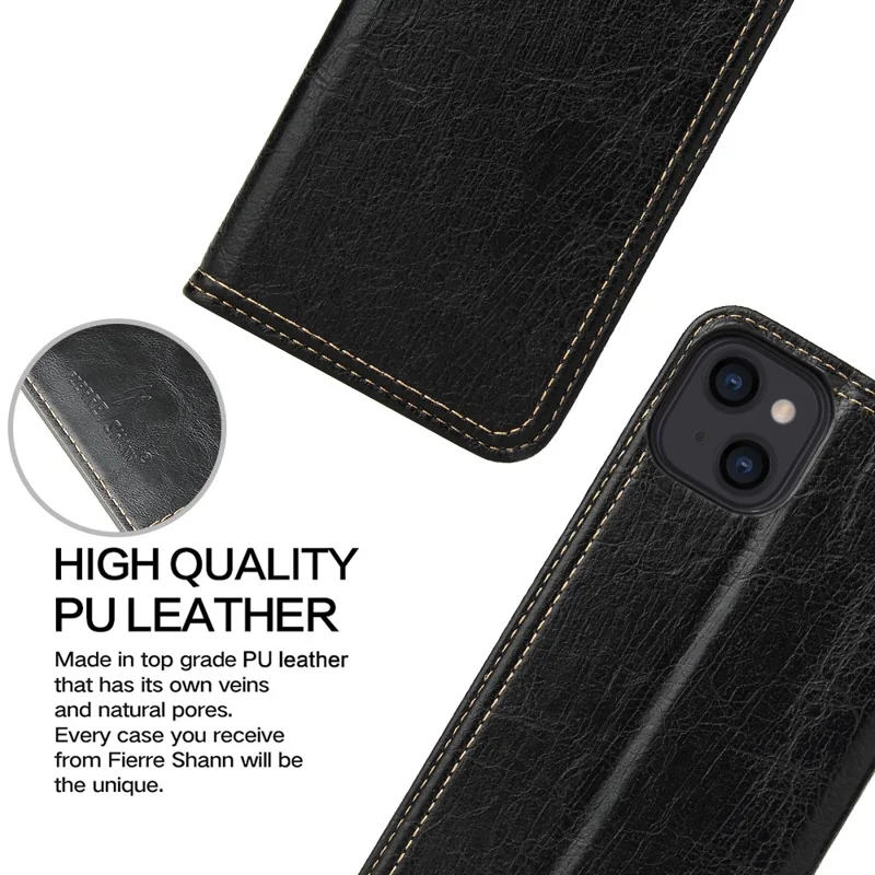 For iPhone 15 Case Anti-scratch Tree Texture PU Leather Stand Phone Cover Wallet - Black