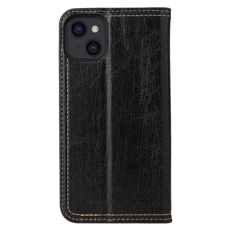 For iPhone 15 Case Anti-scratch Tree Texture PU Leather Stand Phone Cover Wallet - Black
