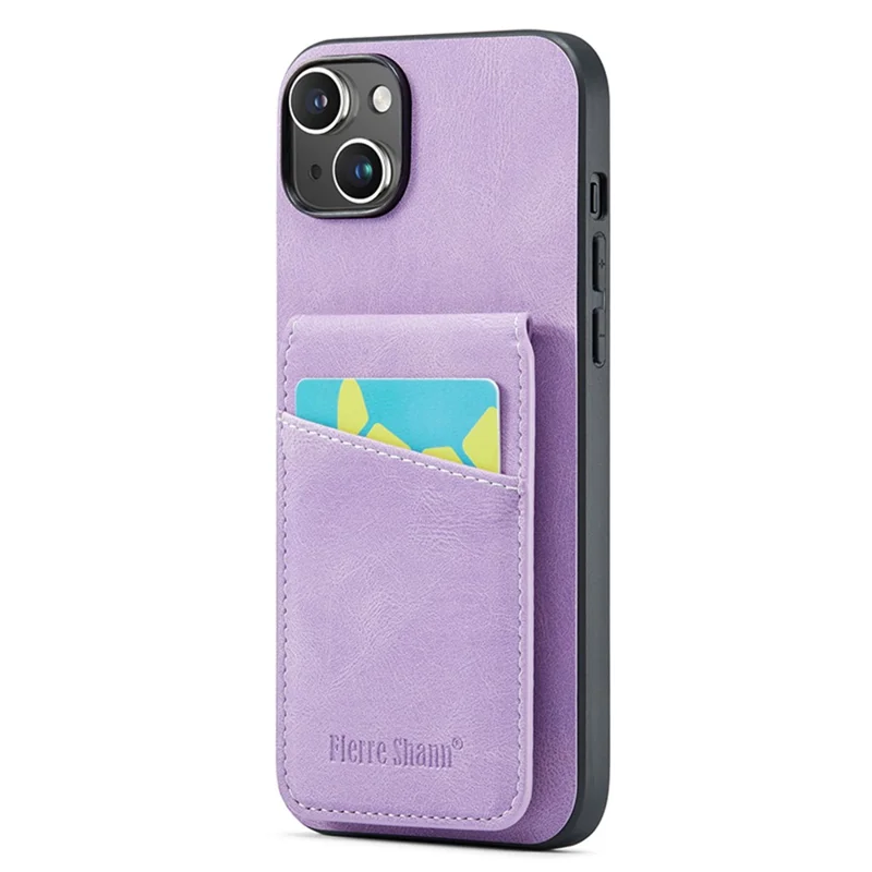 FIERRE SHANN For iPhone 15 Case Card Holder Drop Proof PU Leather+TPU Phone Cover - Blue - Purple