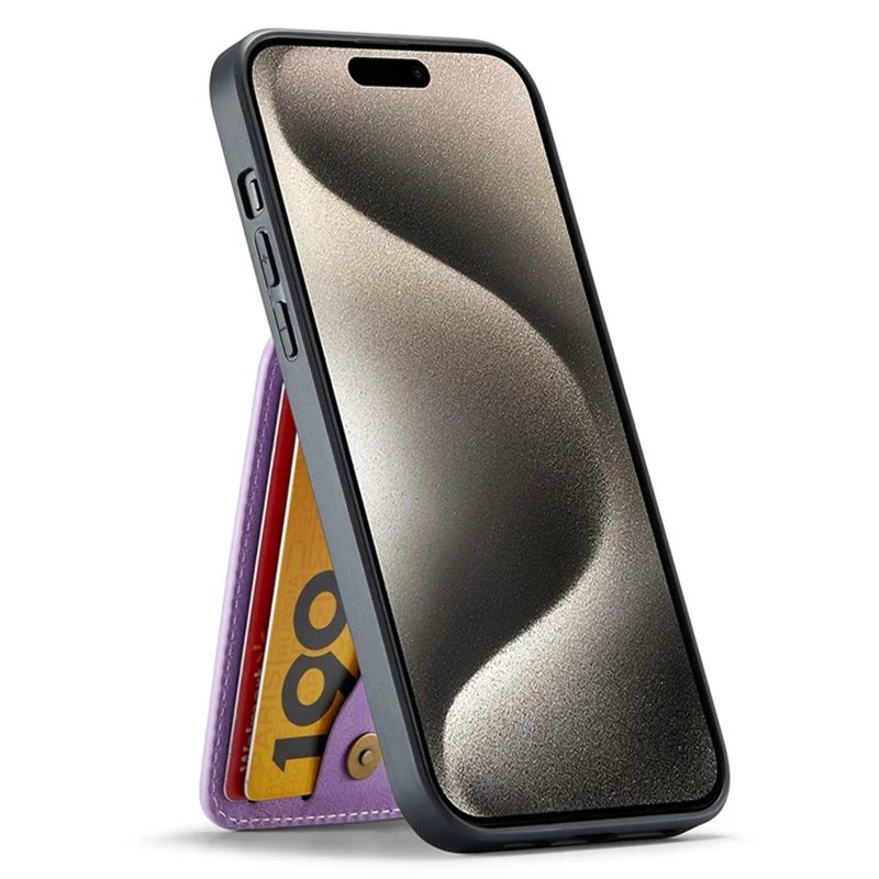 FIERRE SHANN For iPhone 15 Case Card Holder Drop Proof PU Leather+TPU Phone Cover - Blue - Purple