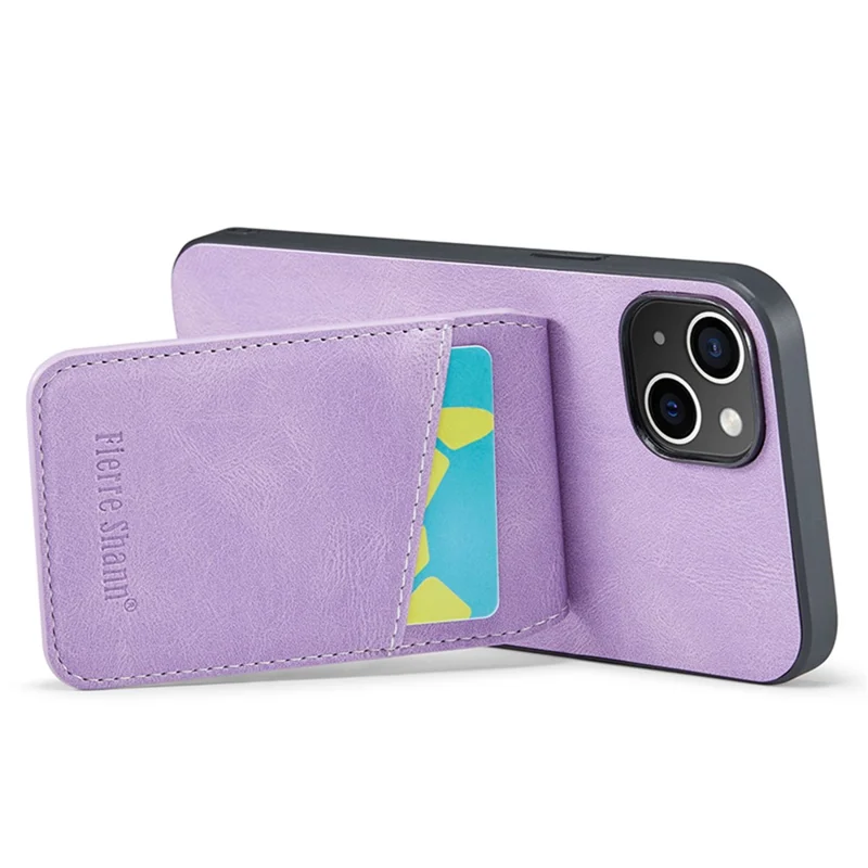 FIERRE SHANN For iPhone 15 Case Card Holder Drop Proof PU Leather+TPU Phone Cover - Blue - Purple
