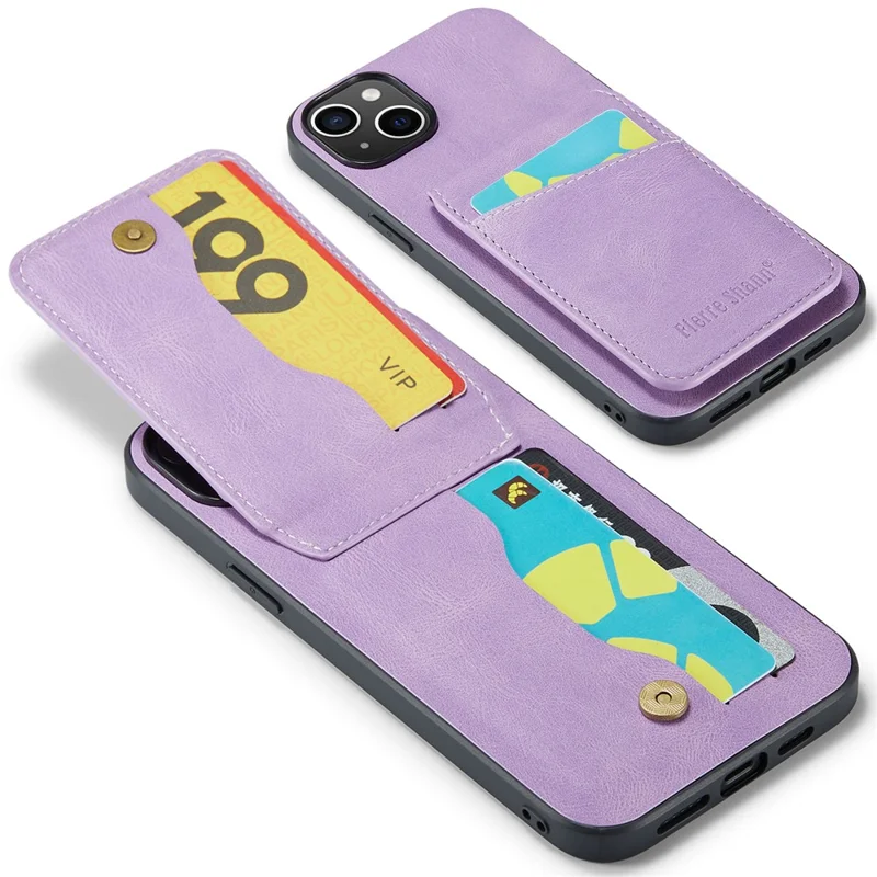 FIERRE SHANN For iPhone 15 Case Card Holder Drop Proof PU Leather+TPU Phone Cover - Blue - Purple