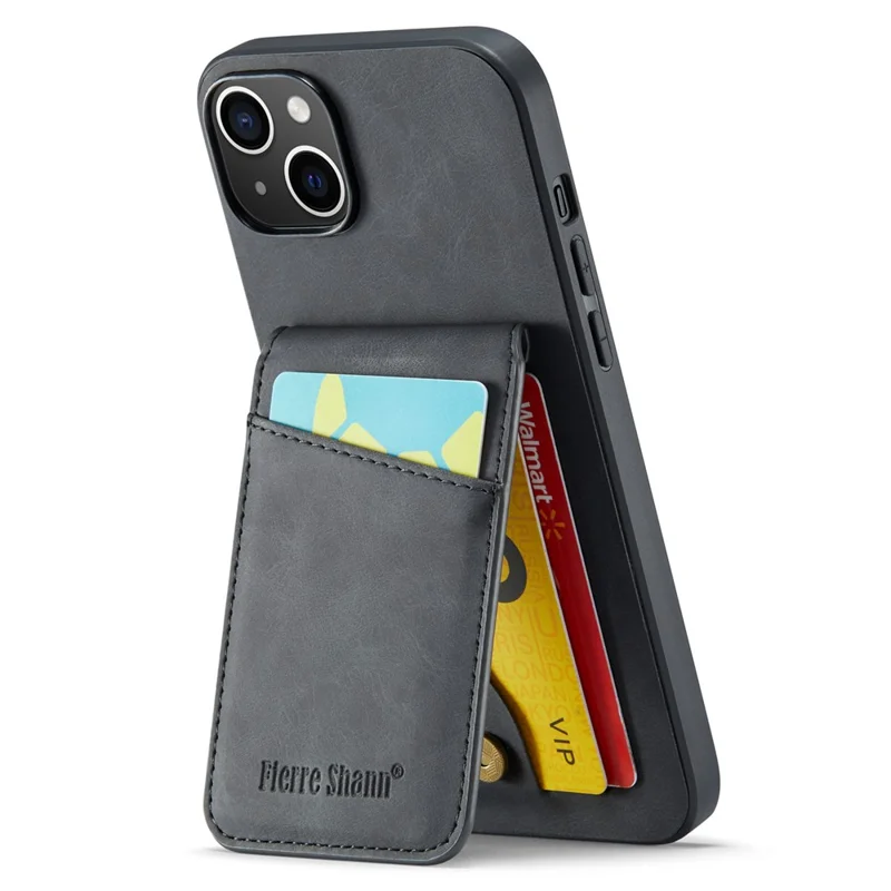 FIERRE SHANN til iPhone 15 Plus Cover RFID-blokerende kortlomme PU-læder+TPU telefonbeskytning - Sort