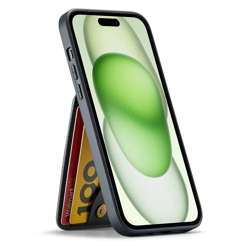 FIERRE SHANN til iPhone 15 Plus Cover RFID-blokerende kortlomme PU-læder+TPU telefonbeskytning - Sort