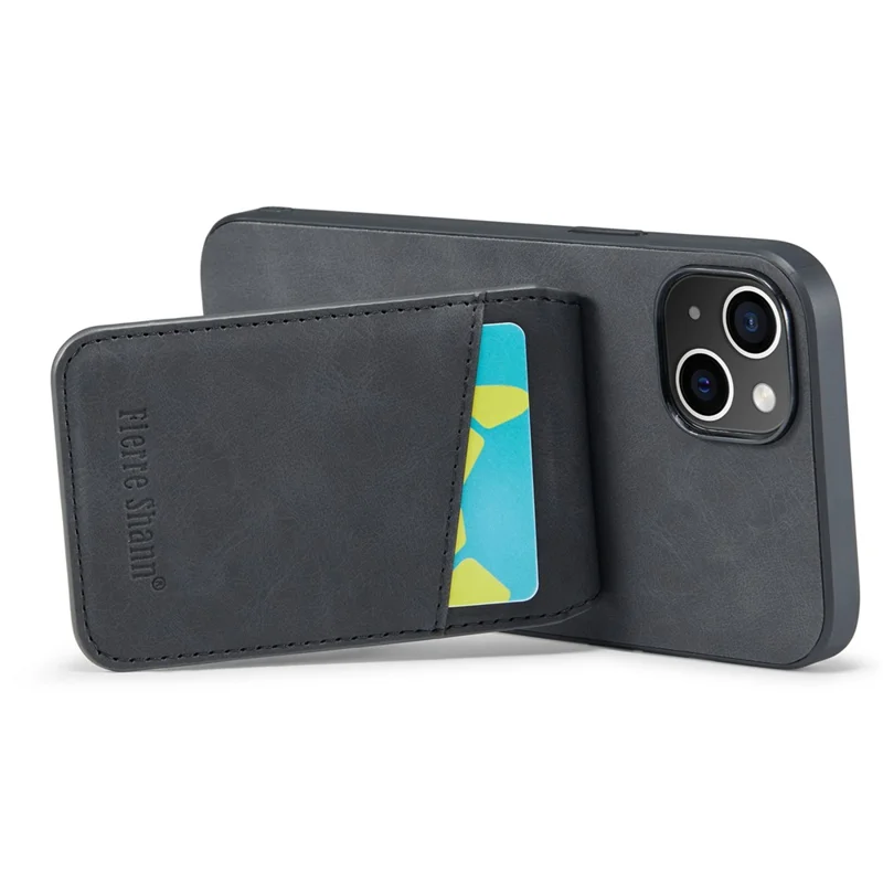 FIERRE SHANN til iPhone 15 Plus Cover RFID-blokerende kortlomme PU-læder+TPU telefonbeskytning - Sort