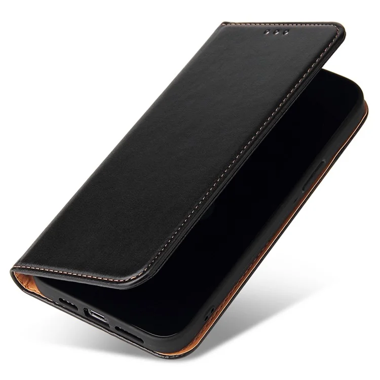 FIERRE SHANN Für iPhone 15 Pro Max Hülle Magnetischer automatischer Verschluss Strukturiertes PU-Leder Handyhülle - Schwarz